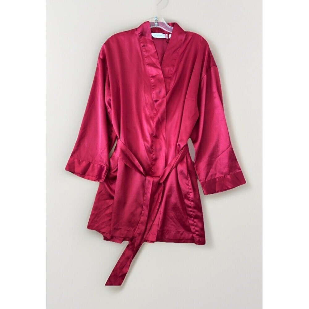 Victoria's Secret Women's Vintage RED Satin Robe Kimono Tie Belt One Size